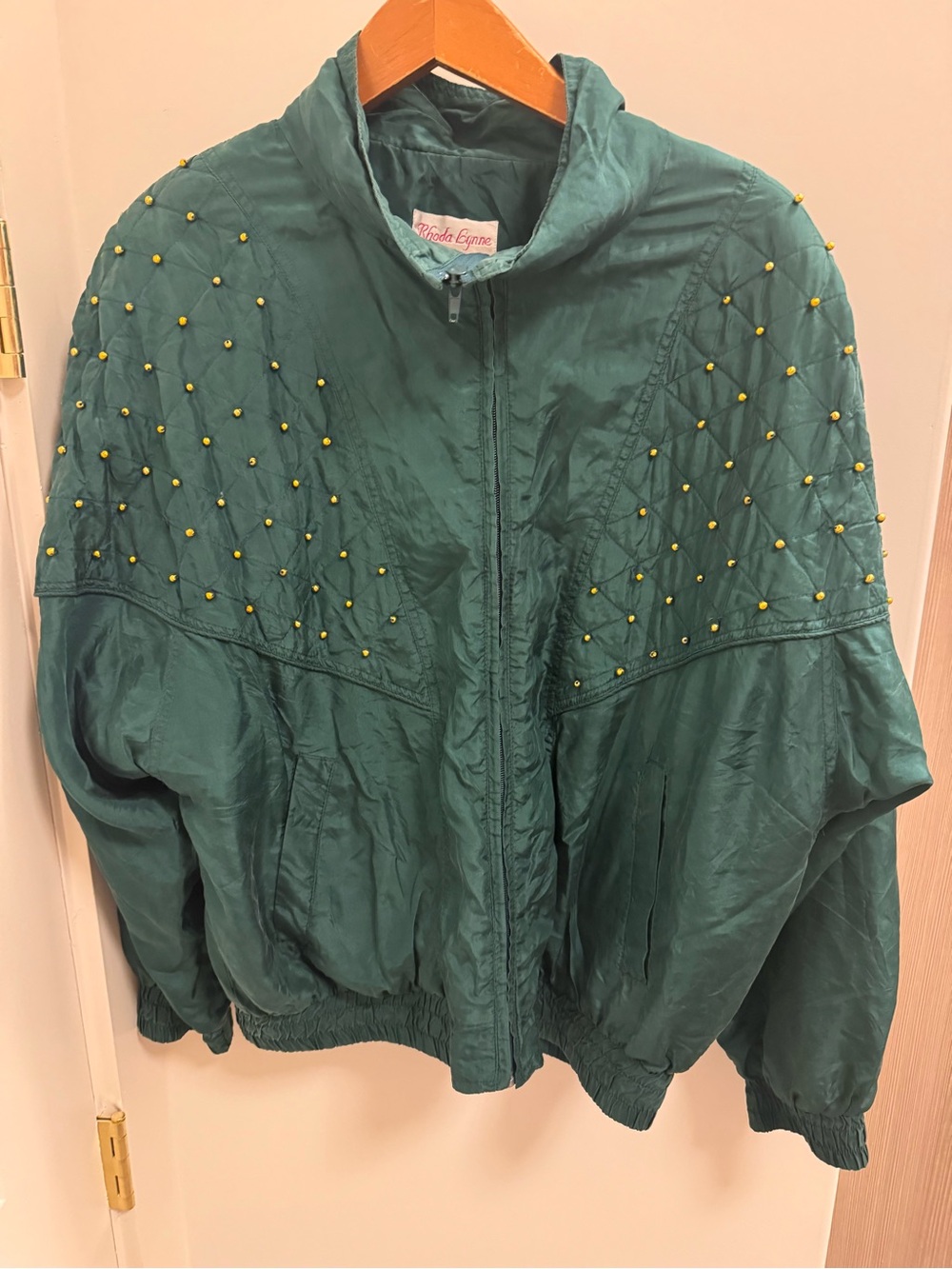 Vintage 80s/90s Silk windbreaker Bomber Jacket Gold Studs Quilted Large